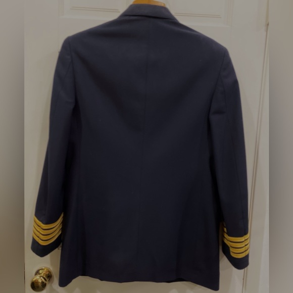 Vintage Naval jacket in blue wool with yellow stripes on arms - Picture 7 of 14